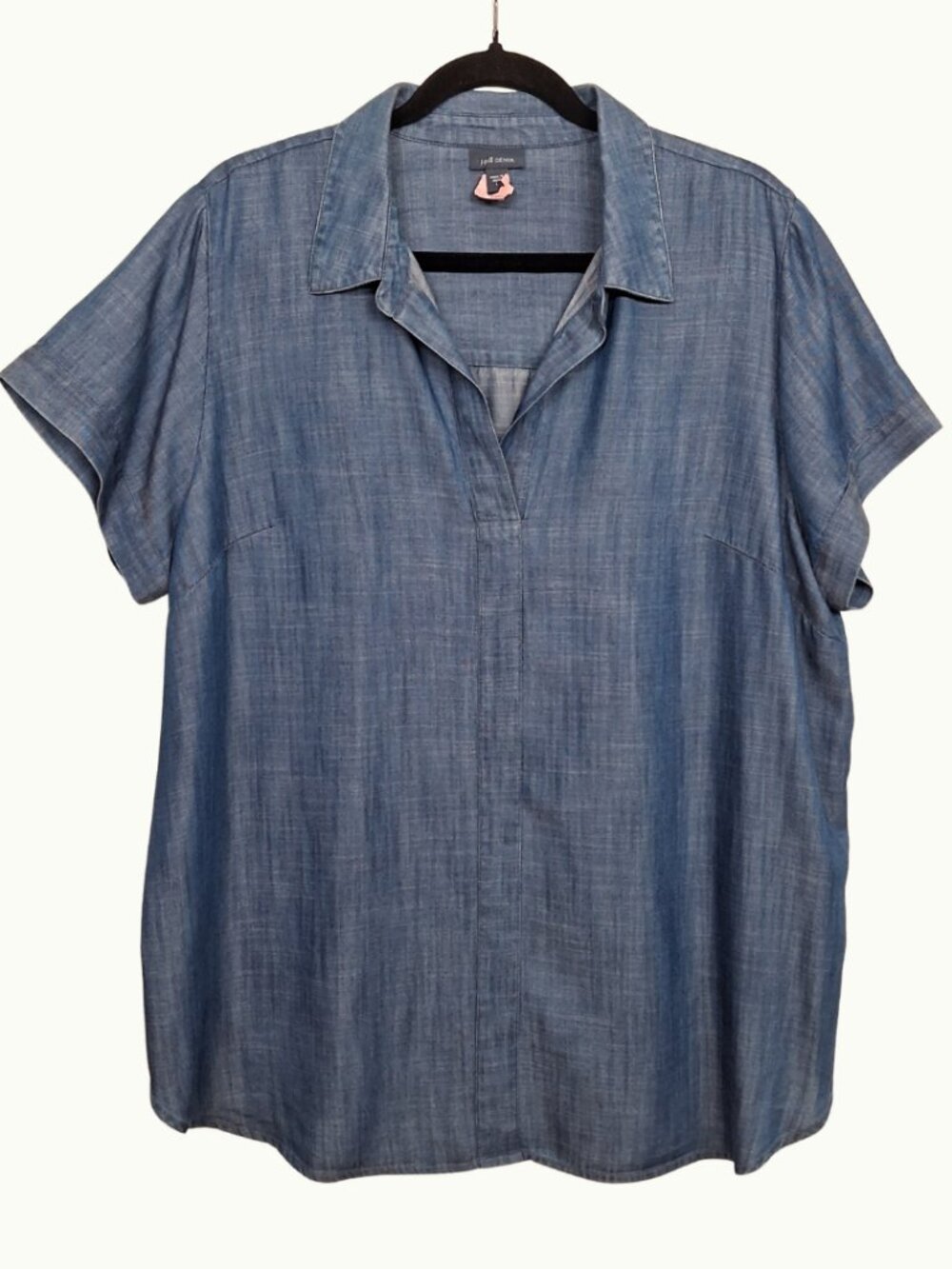 J.JILL DENIM Chambray Top Tencel Blue Short Sleeve Shirt Large